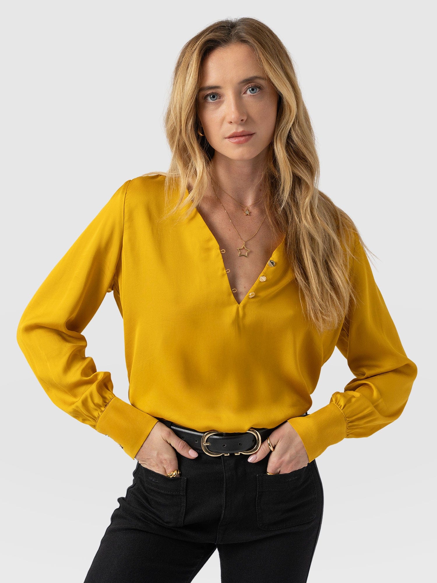 Joselyn V Neck Blouse - Golden Yellow - Women's Blouses | Saint + Sofia® EU